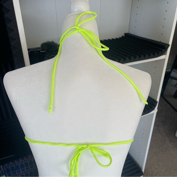 NWT Good American Neon Electric lime green tiny ties bikini swim suit top MED - Picture 5 of 7
